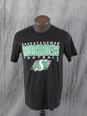 Saskatchewan Roughriders Shirt (VTG) - Block Graphic on Black - Men's Medium